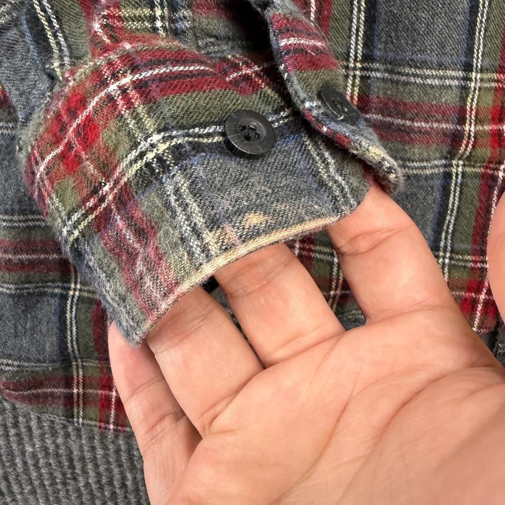 LL Bean Flannel Shirt Mens Large Gray Scotch Tartan Plaid Button Down Chore - Picture 3 of 7